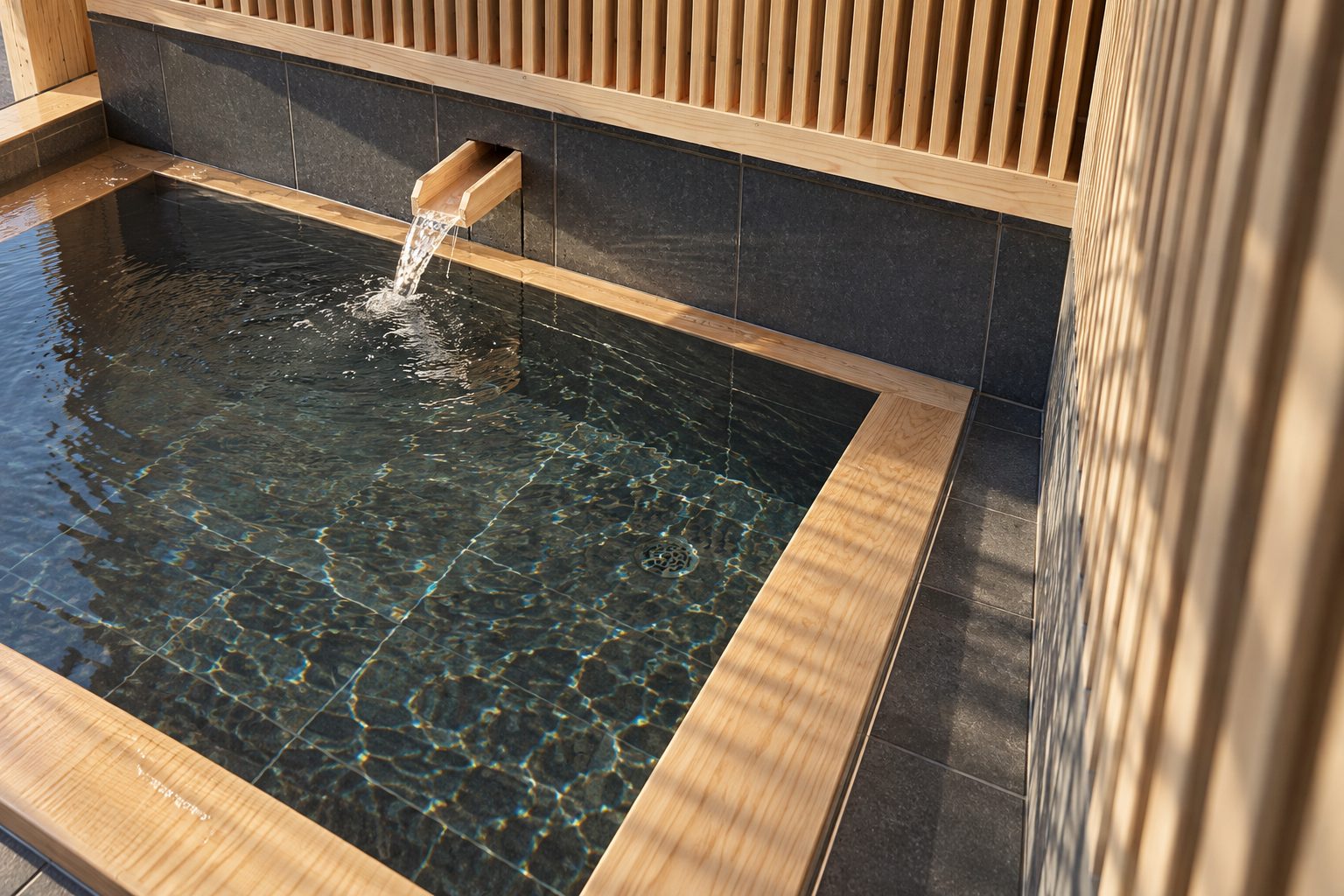 온센 료칸 유엔 신주쿠 ONSEN 스위트 나무 욕조와 물 나오는 대롱